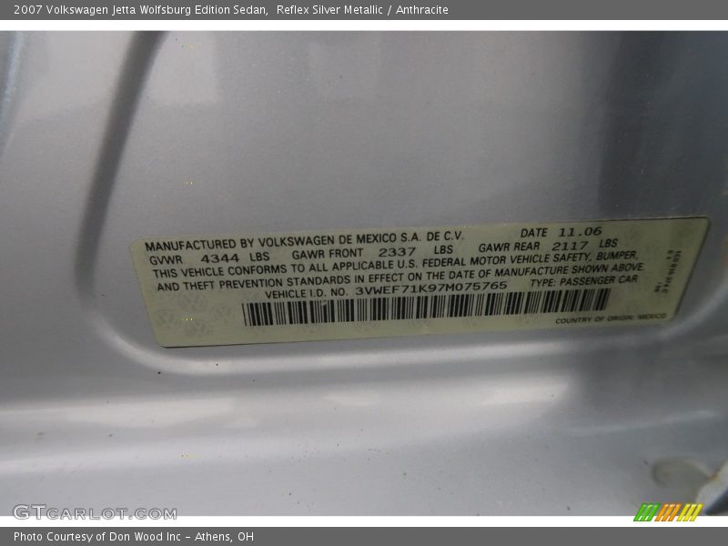 Reflex Silver Metallic / Anthracite 2007 Volkswagen Jetta Wolfsburg Edition Sedan