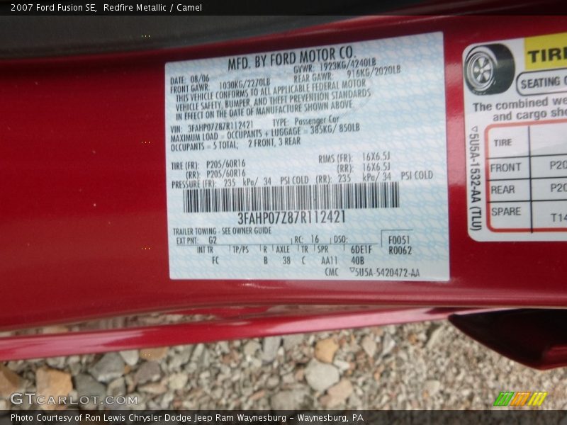 Redfire Metallic / Camel 2007 Ford Fusion SE