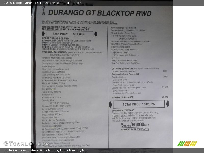 Octane Red Pearl / Black 2018 Dodge Durango GT