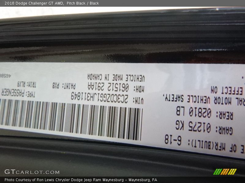 Pitch Black / Black 2018 Dodge Challenger GT AWD