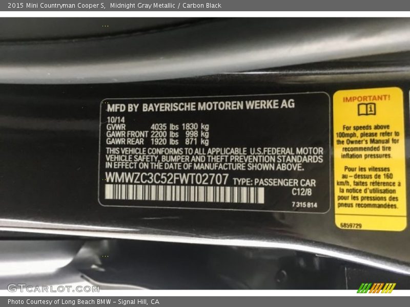 Midnight Gray Metallic / Carbon Black 2015 Mini Countryman Cooper S