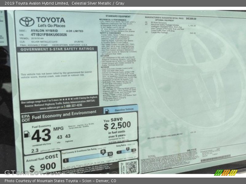 Celestial Silver Metallic / Gray 2019 Toyota Avalon Hybrid Limited