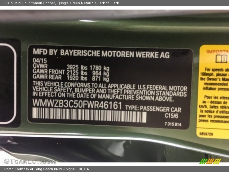Jungle Green Metallic / Carbon Black 2015 Mini Countryman Cooper