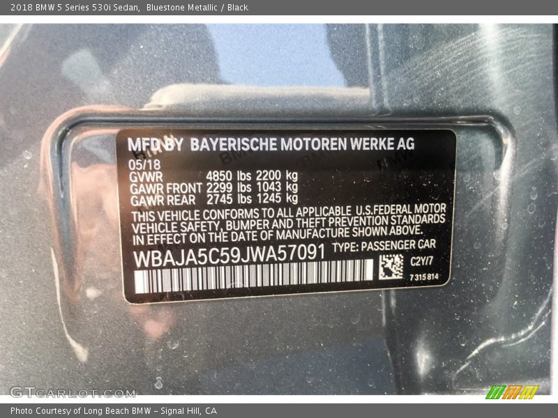 Bluestone Metallic / Black 2018 BMW 5 Series 530i Sedan