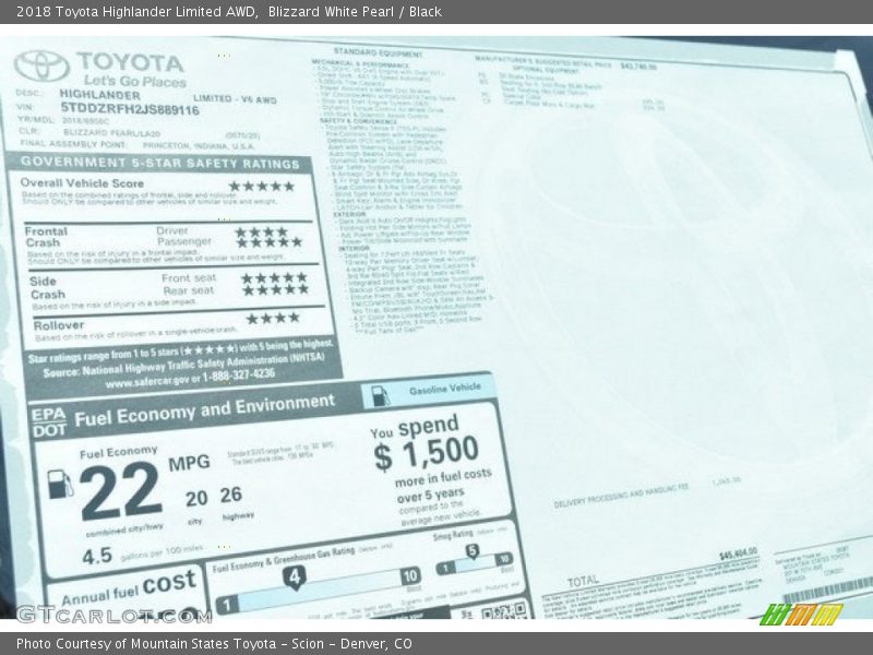 Blizzard White Pearl / Black 2018 Toyota Highlander Limited AWD