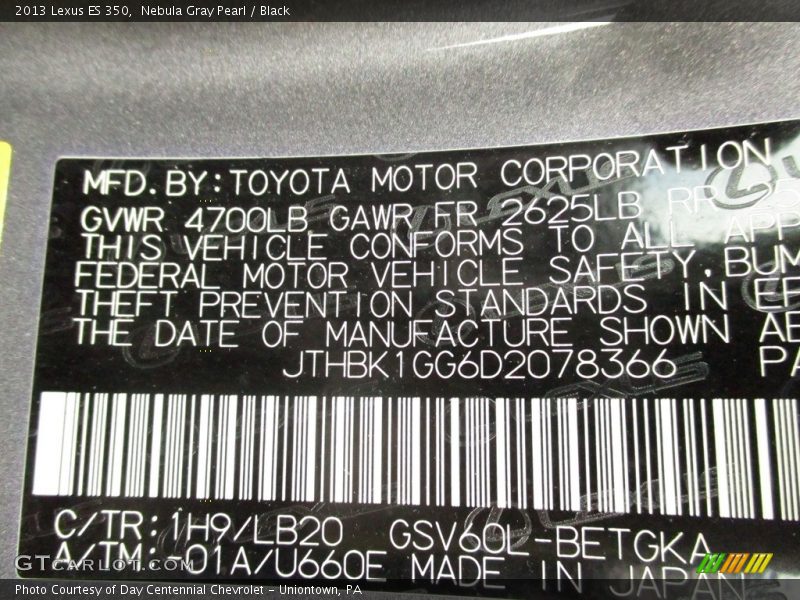 Nebula Gray Pearl / Black 2013 Lexus ES 350