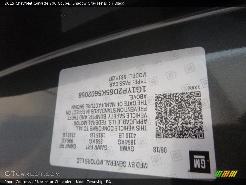 Shadow Gray Metallic / Black 2019 Chevrolet Corvette Z06 Coupe