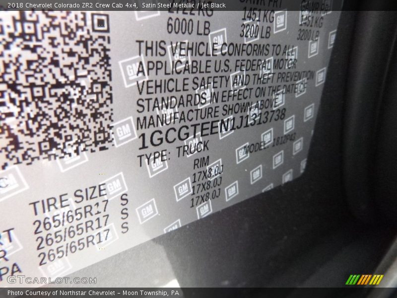 Satin Steel Metallic / Jet Black 2018 Chevrolet Colorado ZR2 Crew Cab 4x4
