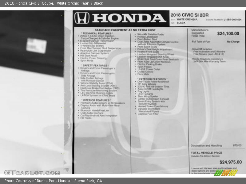 White Orchid Pearl / Black 2018 Honda Civic Si Coupe