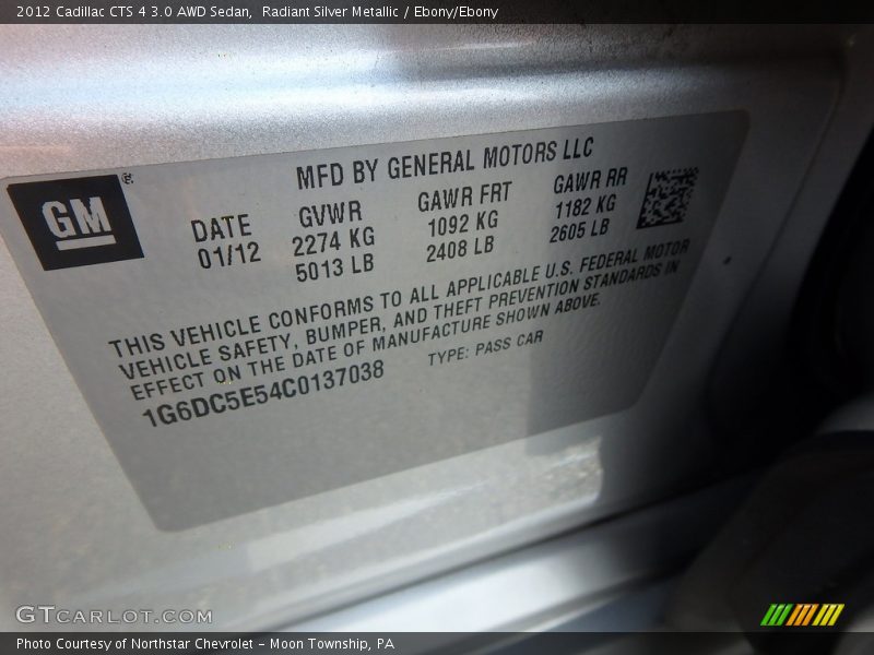 Radiant Silver Metallic / Ebony/Ebony 2012 Cadillac CTS 4 3.0 AWD Sedan