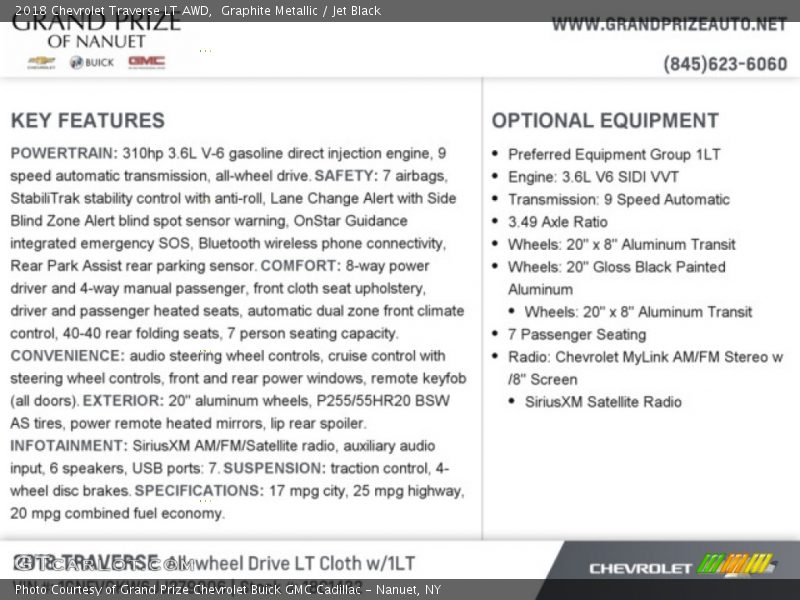 Graphite Metallic / Jet Black 2018 Chevrolet Traverse LT AWD
