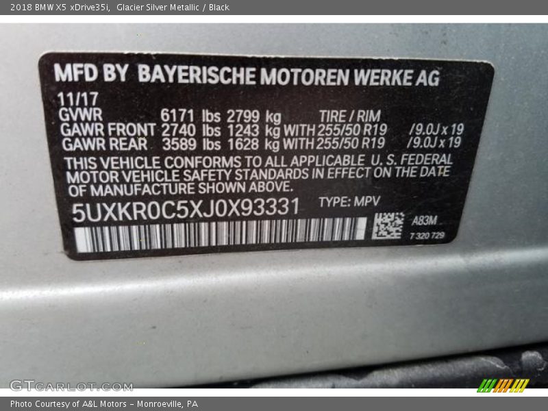 Glacier Silver Metallic / Black 2018 BMW X5 xDrive35i