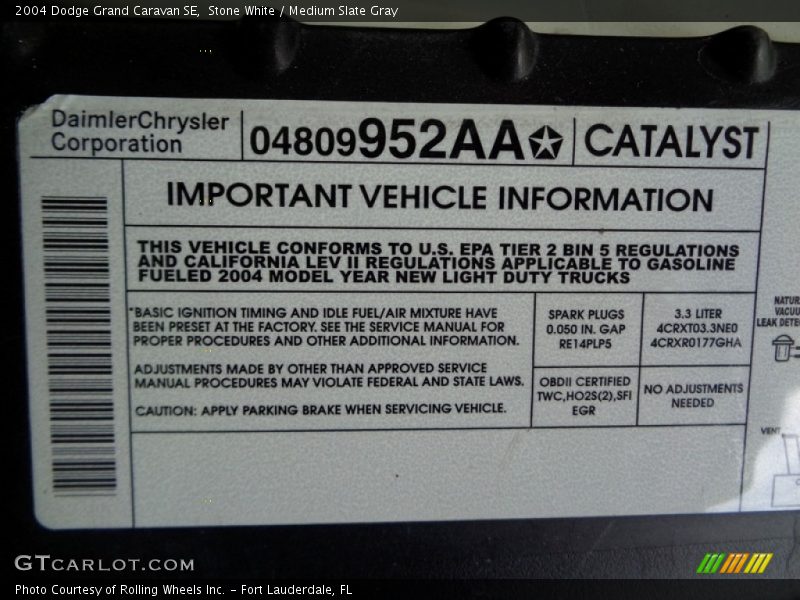 Stone White / Medium Slate Gray 2004 Dodge Grand Caravan SE