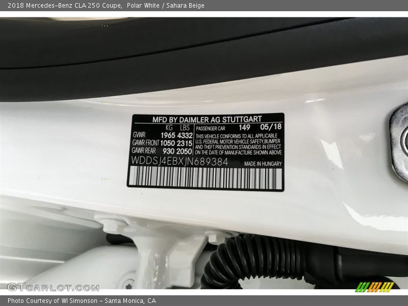 Polar White / Sahara Beige 2018 Mercedes-Benz CLA 250 Coupe