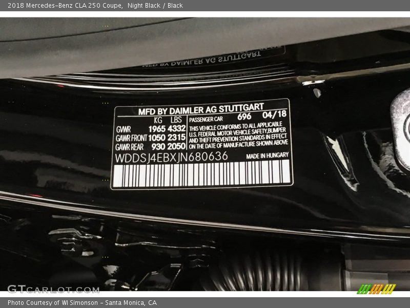 Night Black / Black 2018 Mercedes-Benz CLA 250 Coupe