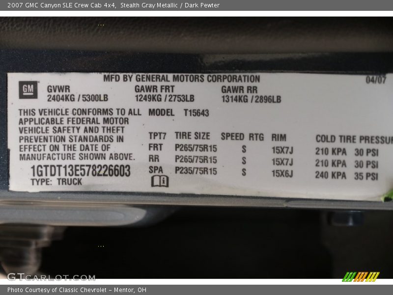 Stealth Gray Metallic / Dark Pewter 2007 GMC Canyon SLE Crew Cab 4x4