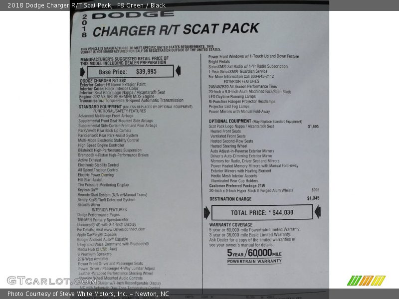 F8 Green / Black 2018 Dodge Charger R/T Scat Pack