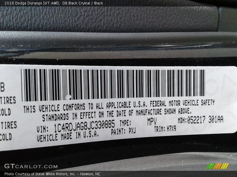 DB Black Crystal / Black 2018 Dodge Durango SXT AWD