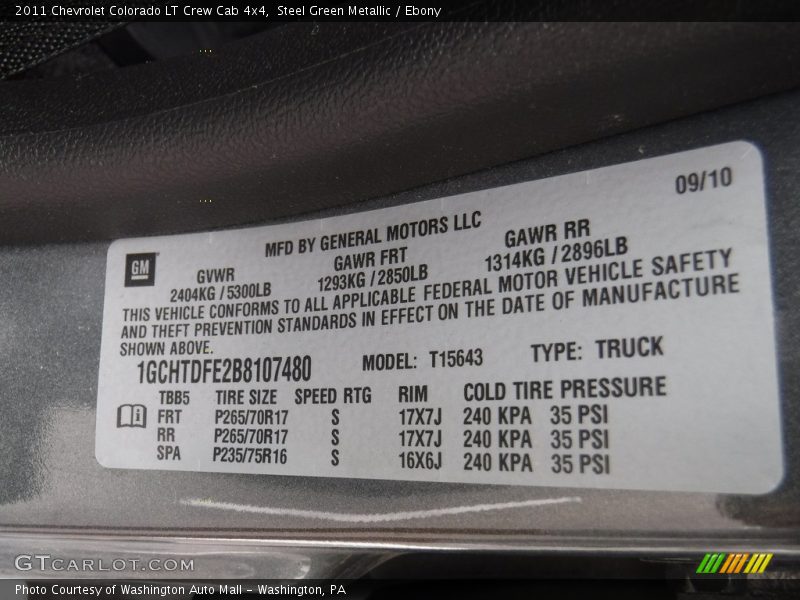 Steel Green Metallic / Ebony 2011 Chevrolet Colorado LT Crew Cab 4x4