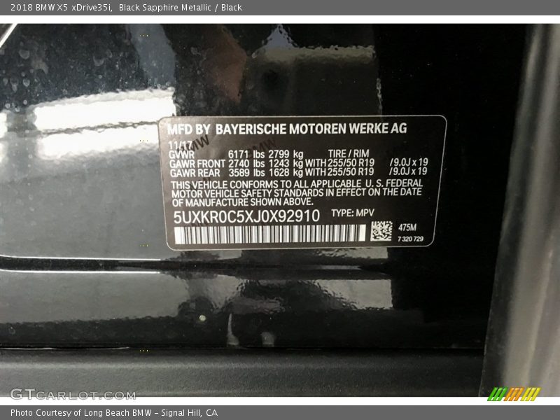 Black Sapphire Metallic / Black 2018 BMW X5 xDrive35i