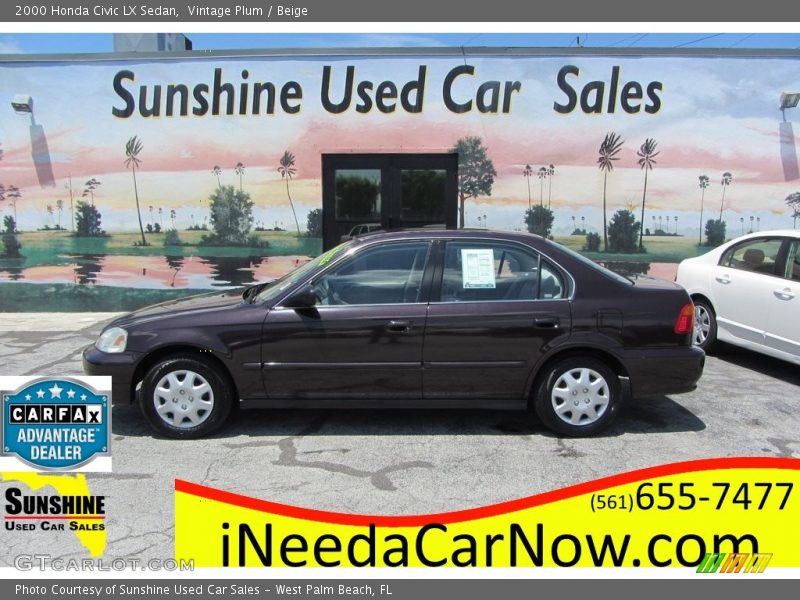 Vintage Plum / Beige 2000 Honda Civic LX Sedan