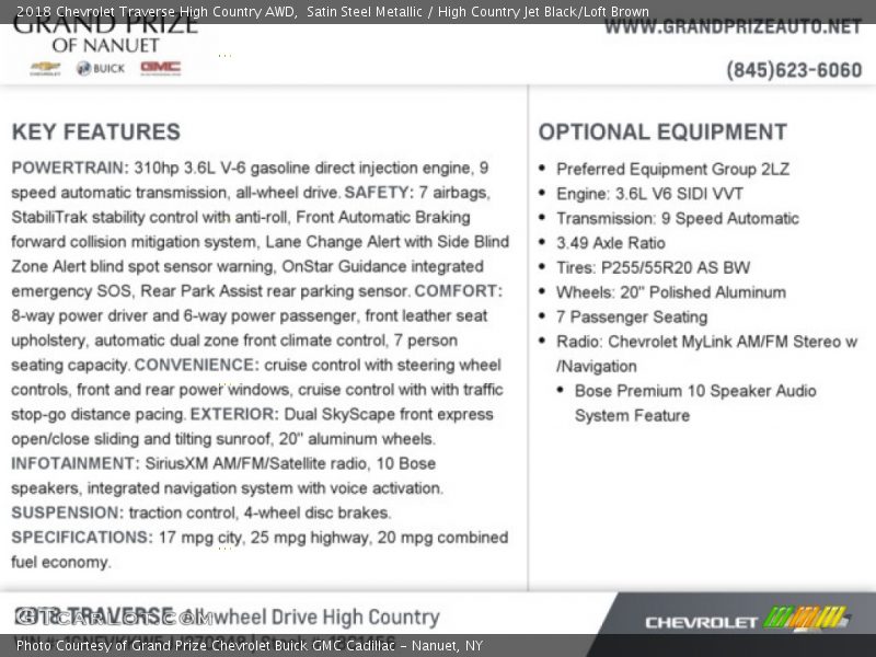 Satin Steel Metallic / High Country Jet Black/Loft Brown 2018 Chevrolet Traverse High Country AWD