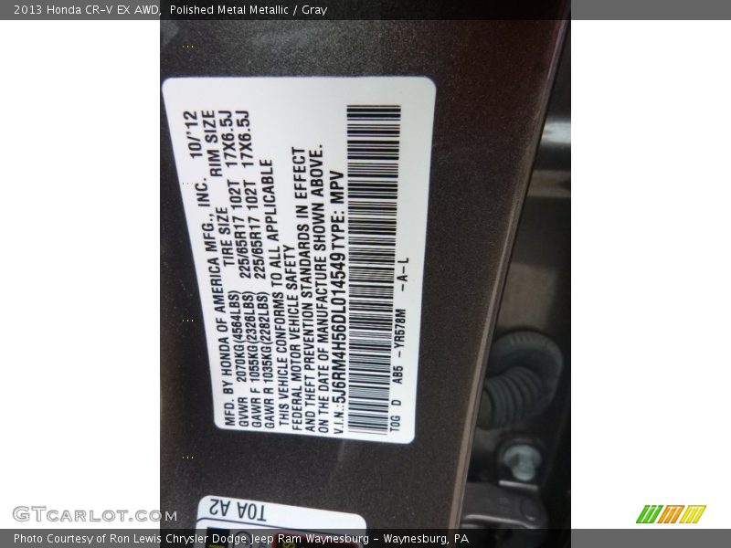Polished Metal Metallic / Gray 2013 Honda CR-V EX AWD