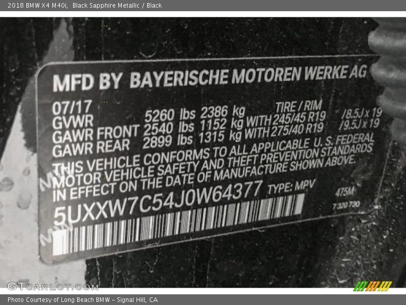 Black Sapphire Metallic / Black 2018 BMW X4 M40i