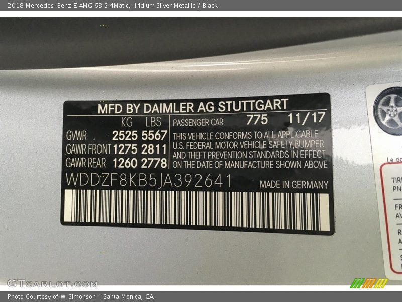 2018 E AMG 63 S 4Matic Iridium Silver Metallic Color Code 775