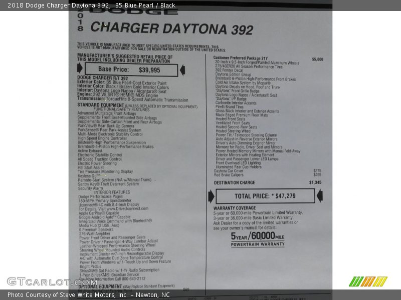 B5 Blue Pearl / Black 2018 Dodge Charger Daytona 392