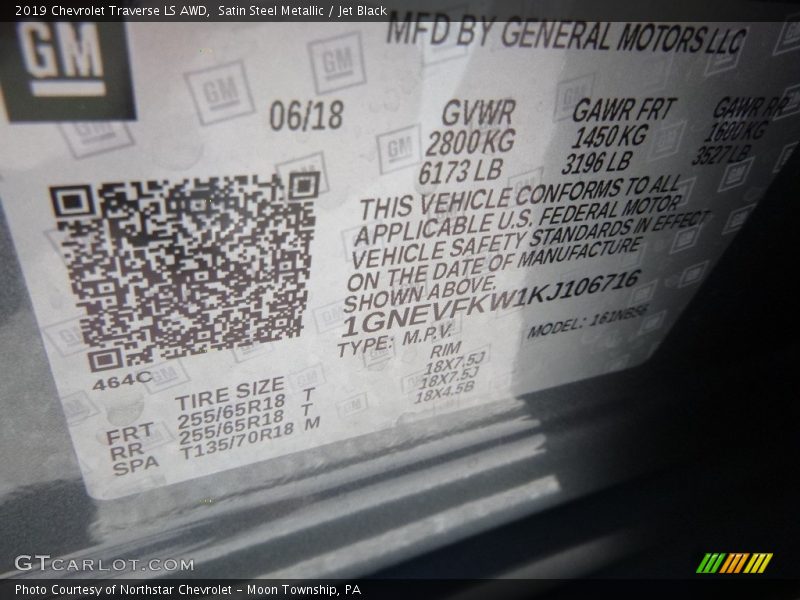 Satin Steel Metallic / Jet Black 2019 Chevrolet Traverse LS AWD