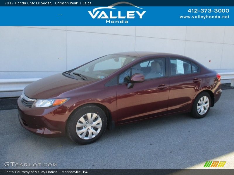 Crimson Pearl / Beige 2012 Honda Civic LX Sedan