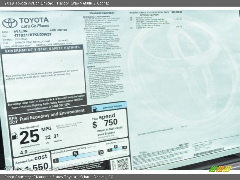 Harbor Gray Metallic / Cognac 2019 Toyota Avalon Limited