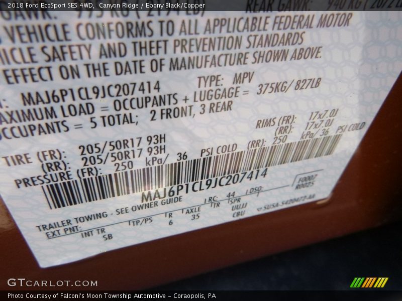 Canyon Ridge / Ebony Black/Copper 2018 Ford EcoSport SES 4WD