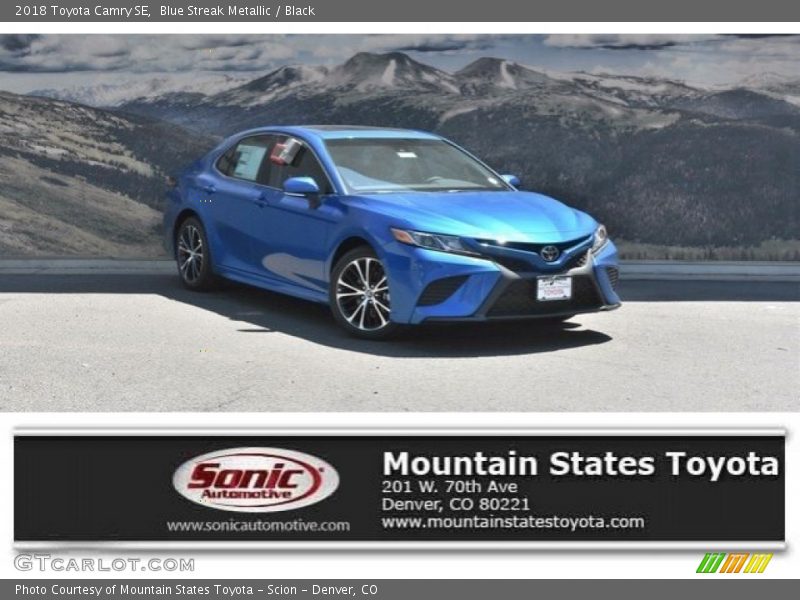 Blue Streak Metallic / Black 2018 Toyota Camry SE