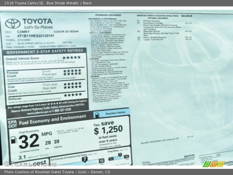 Blue Streak Metallic / Black 2018 Toyota Camry SE
