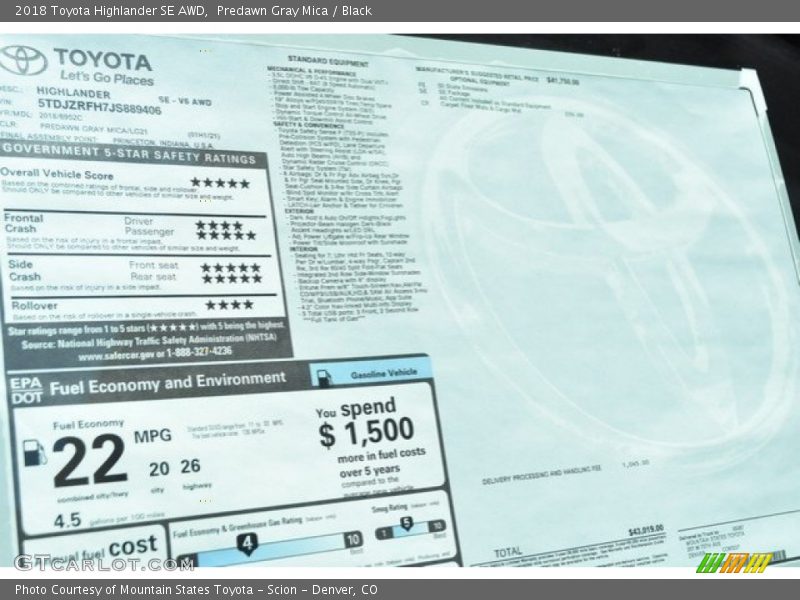 Predawn Gray Mica / Black 2018 Toyota Highlander SE AWD