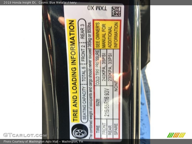 Cosmic Blue Metallic / Ivory 2019 Honda Insight EX