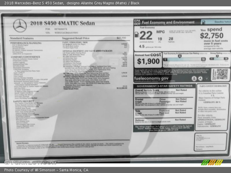 designo Allanite Grey Magno (Matte) / Black 2018 Mercedes-Benz S 450 Sedan