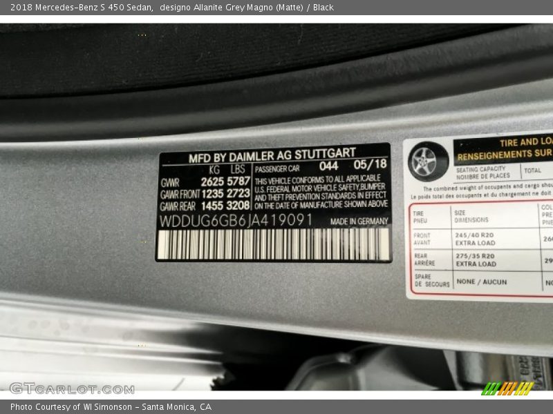 designo Allanite Grey Magno (Matte) / Black 2018 Mercedes-Benz S 450 Sedan