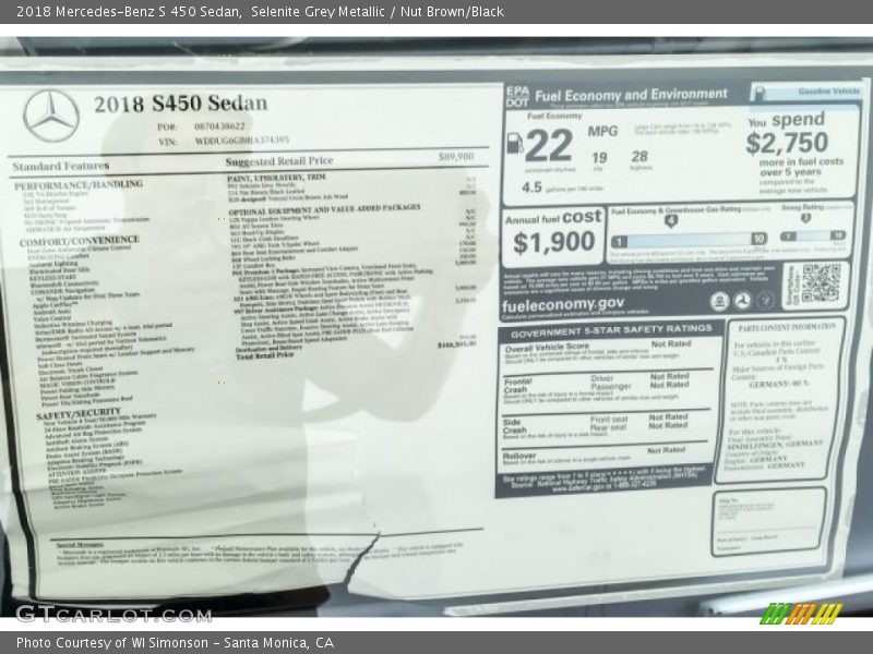 Selenite Grey Metallic / Nut Brown/Black 2018 Mercedes-Benz S 450 Sedan