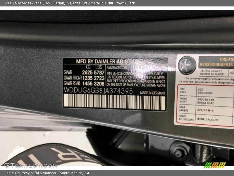 Selenite Grey Metallic / Nut Brown/Black 2018 Mercedes-Benz S 450 Sedan
