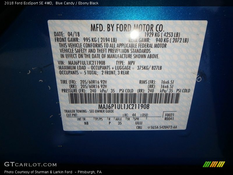 Blue Candy / Ebony Black 2018 Ford EcoSport SE 4WD