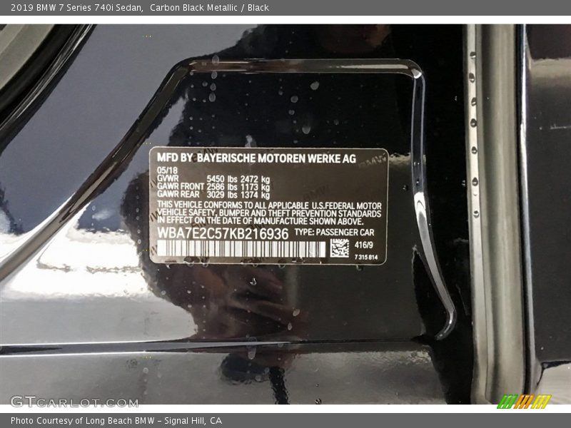 2019 7 Series 740i Sedan Carbon Black Metallic Color Code 416