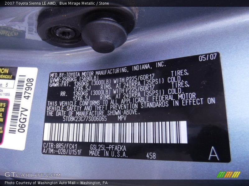 Blue Mirage Metallic / Stone 2007 Toyota Sienna LE AWD