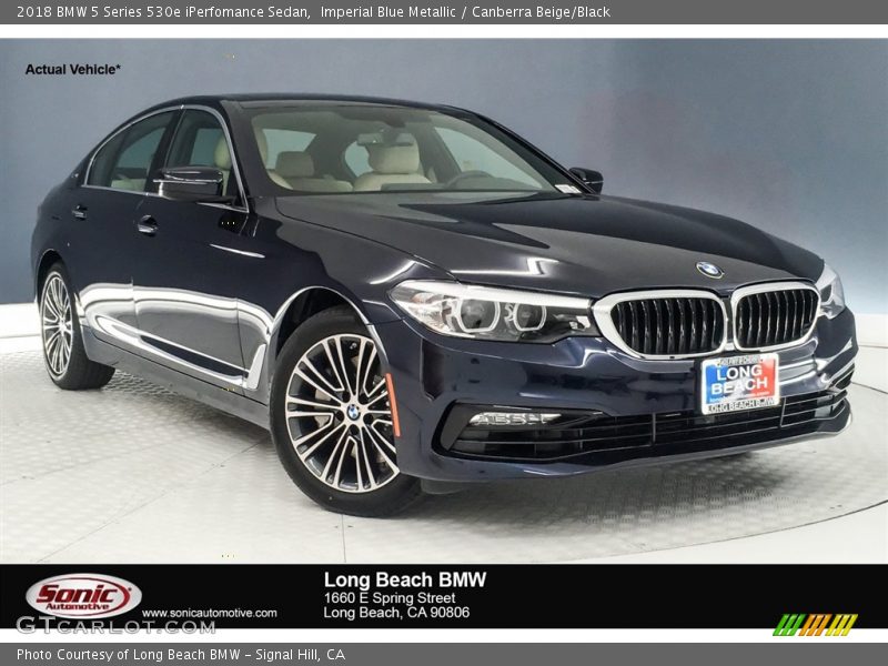 Imperial Blue Metallic / Canberra Beige/Black 2018 BMW 5 Series 530e iPerfomance Sedan