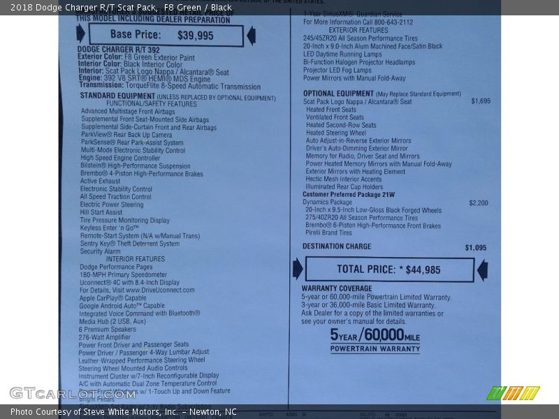F8 Green / Black 2018 Dodge Charger R/T Scat Pack