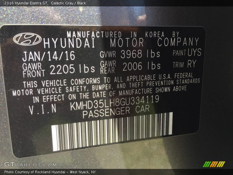 Galactic Gray / Black 2016 Hyundai Elantra GT