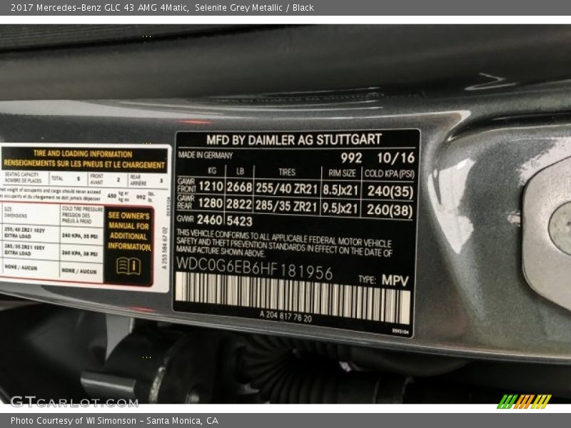 Selenite Grey Metallic / Black 2017 Mercedes-Benz GLC 43 AMG 4Matic