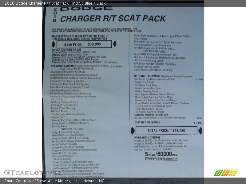 IndiGo Blue / Black 2018 Dodge Charger R/T Scat Pack